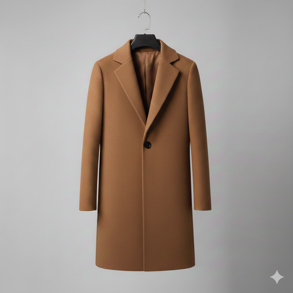 Mid-Length Woolen Coat for Men