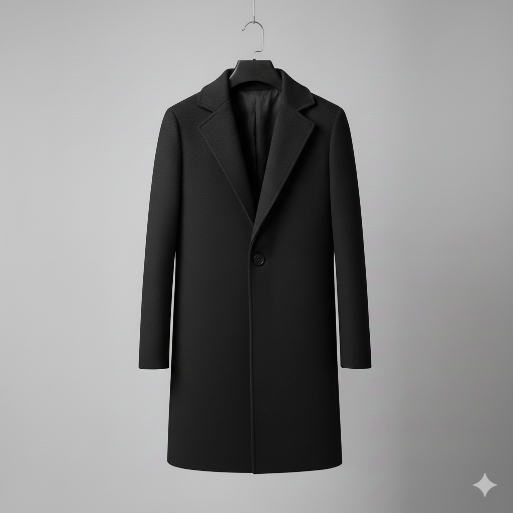 Mid-Length Woolen Coat for Men