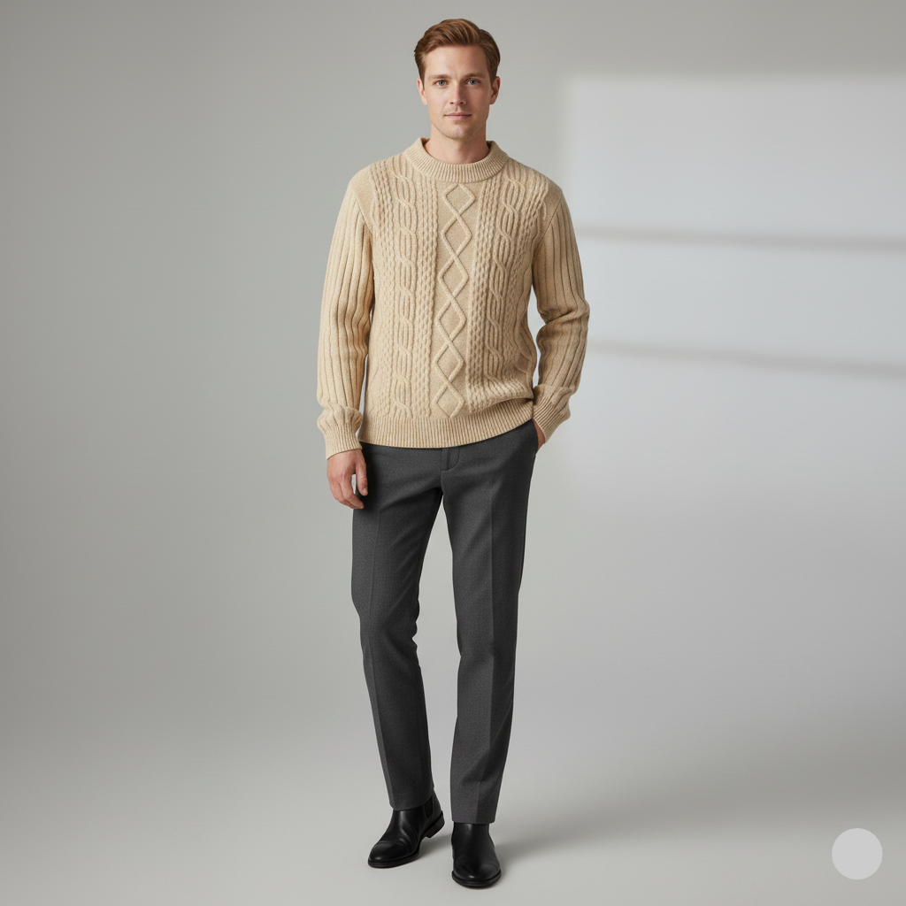 Mateo Jersey de Punto Trenzado - Suéter Beige Premium