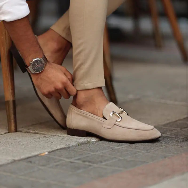 Men's Beige Suede Casual Loafers - Breathable Slip-On