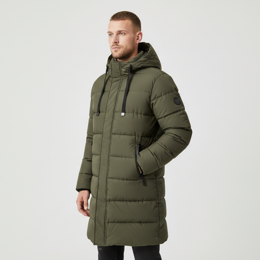 Modelo com parka verde oliva - plano geral