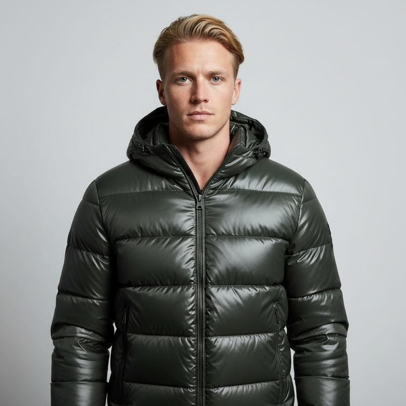 Modelo masculino de frente - plano médio dos joelhos para cima