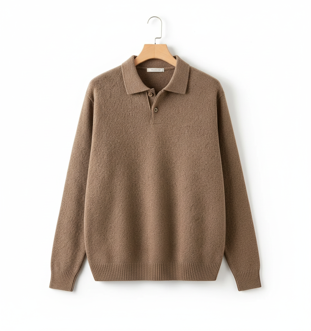 Polo castanha de manga comprida em cabide - com botões